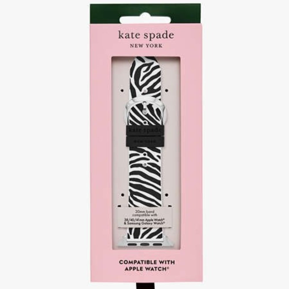 Kate Spade Zebra Stripe Silicone Band For Apple or Galaxy Watch, New-in-Box